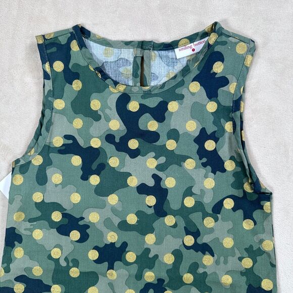 Smiling Button Polka Dot Dress Girls Size 7 Green Camo Gold Tunic New - Picture 2 of 9